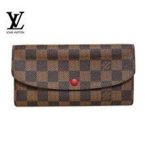 Louis Vuitton Damier Ebene Brown Portefeuille Wallet Emilie Long Red